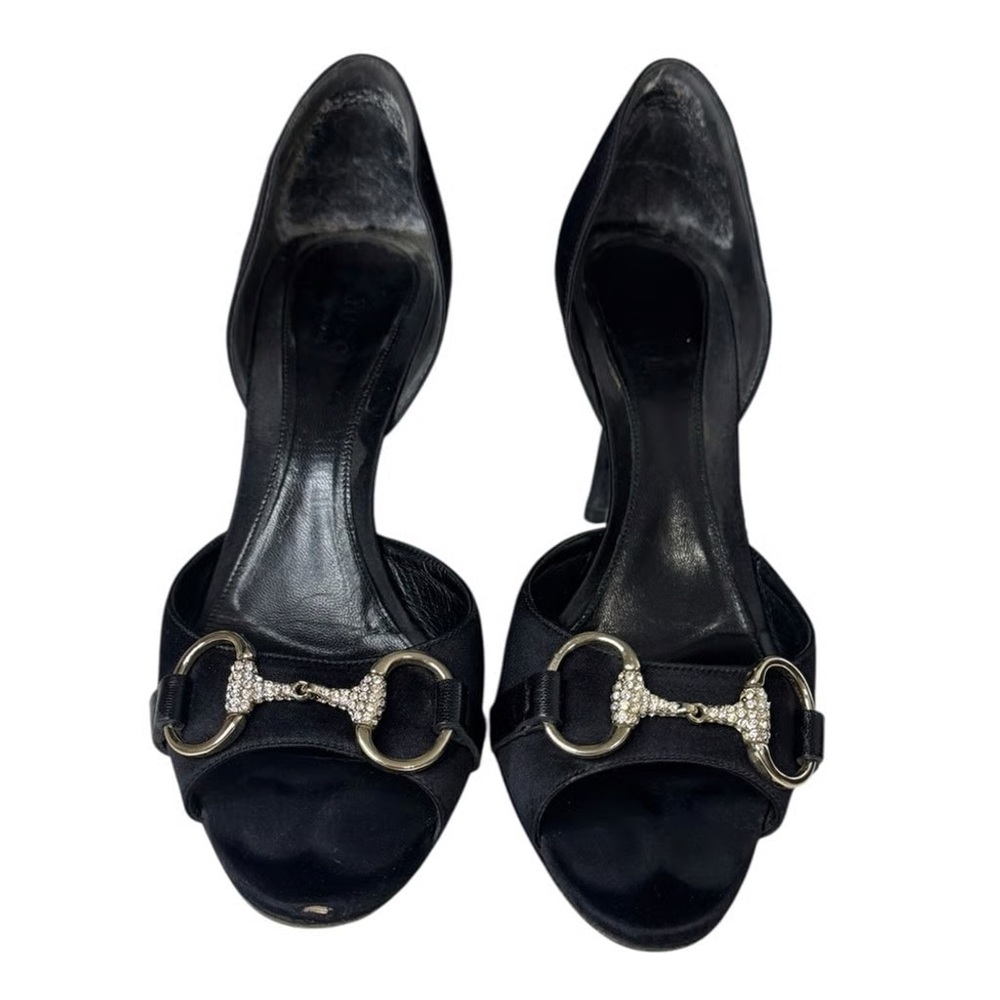 Gucci Hollywood Horsebit D-Orsay Canvas GG 2010 Peep Toe Heels